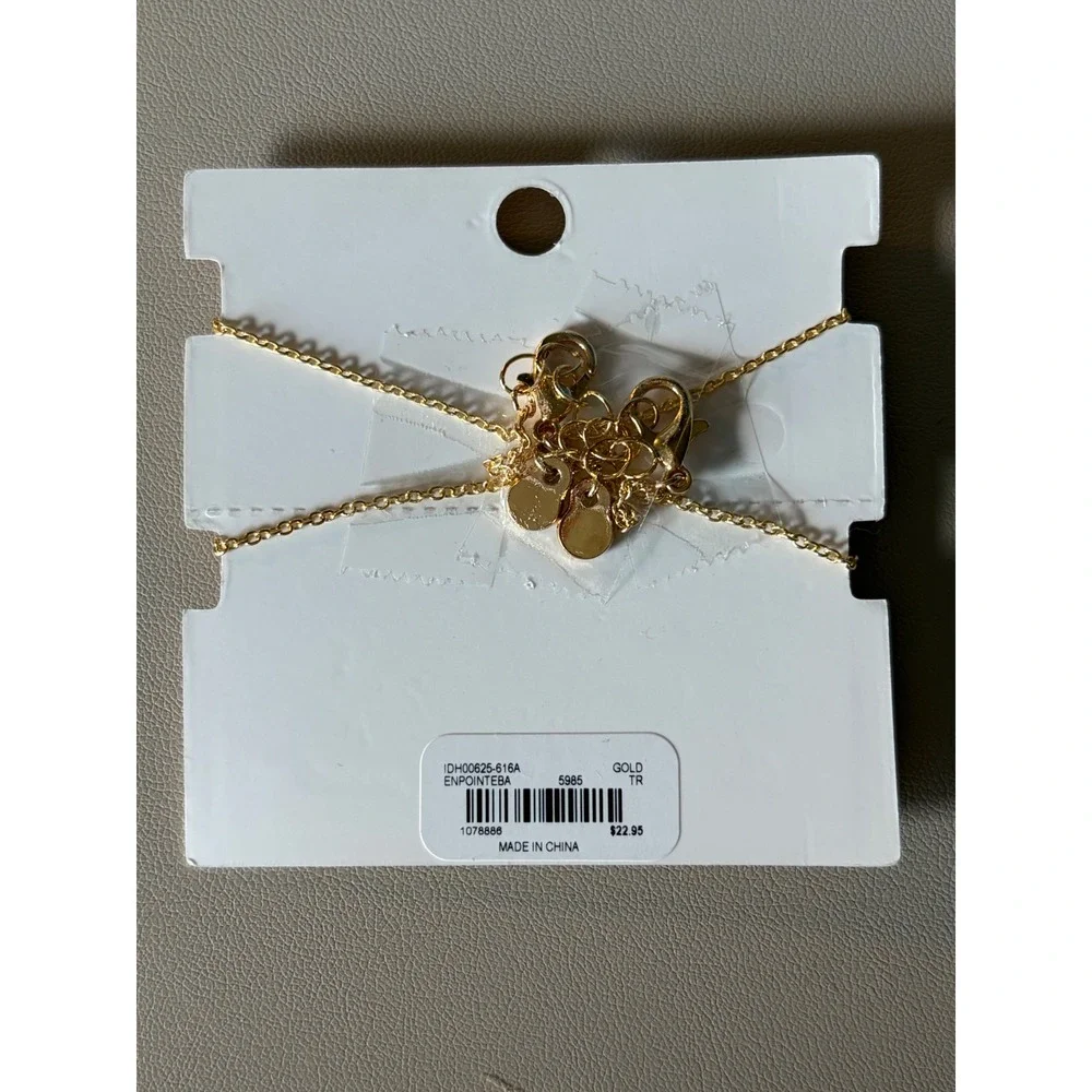 Icing Kids Gold Ballet Pointe Shoe Faux Pearl Friendship Necklace Set 2pc NEW